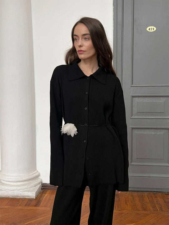 R&B | Einreihige Gerippte Strickjacke und Lockere Hosen Satz