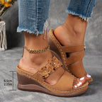 Damen Wedge-Sandalen mit floralem Dekor und elastischen Riemen R&B