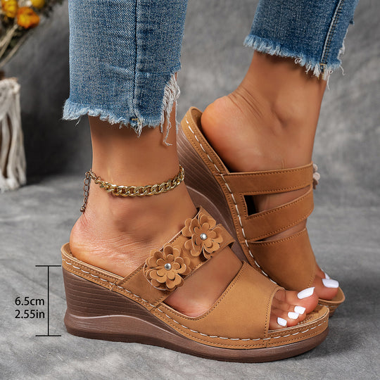 Damen Wedge-Sandalen mit floralem Dekor und elastischen Riemen R&B