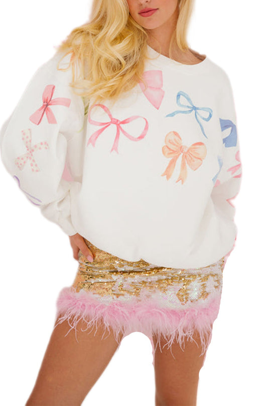 Damen lässiger Sweatshirt mit bunten Schleifenmotiven R&B