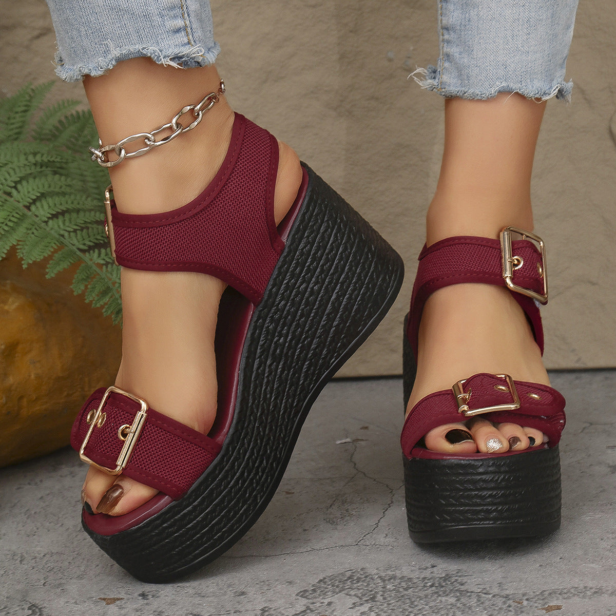 Damen Wedge-Sandalen mit rutschfestem Riemendesign und bequemem Fußbett R&B