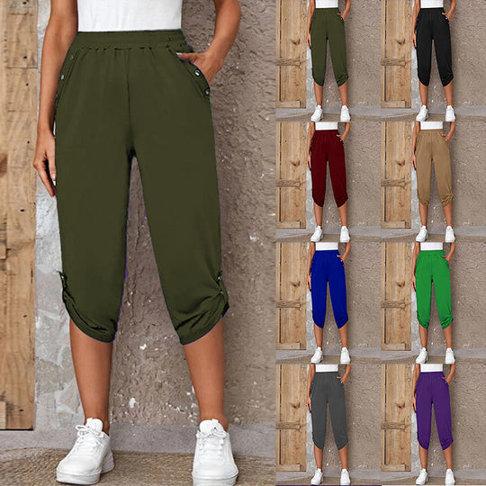 Damen Bequeme Culotte-Hose mit dekorativen Knopfdetails R&B