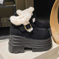 Damen Flauschige Plateau Stiefeletten mit modischer Schnalle R&B