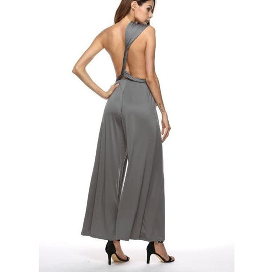 Damen Eleganter Jumpsuit mit Tiefem V-Ausschnitt und Innovativer Wickeloptik R&B