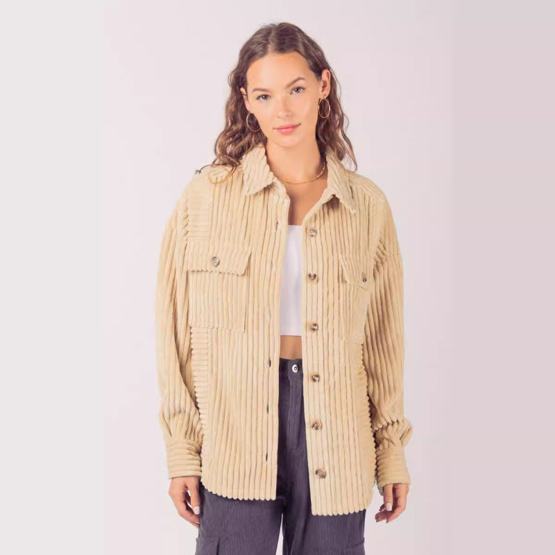 Damen lässige Cordjacke mit praktischen Taschen R&B