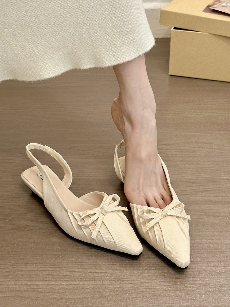 Damen elegante Sling-Ballerinas mit dekorativen Schleifen und flachem Absatz R&B