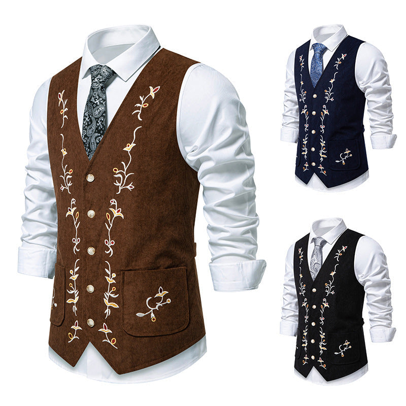 Herren elegante Weste mit floralem Stickdesign R&B