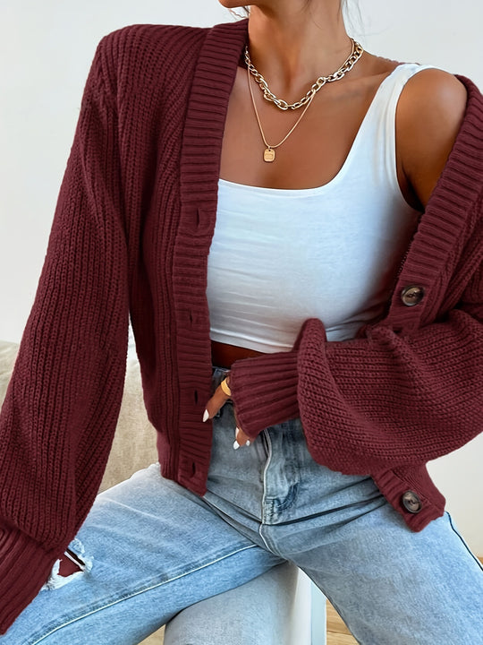 Damen bequeme Strickjacke mit schickem V-Ausschnitt R&B