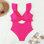 Damen Einteiler Badeanzug mit voluminösen Rüschendetails und eleganten Cut-Outs R&B