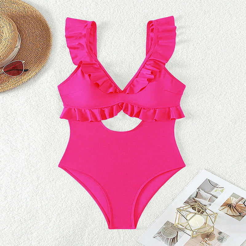 Damen Einteiler Badeanzug mit voluminösen Rüschendetails und eleganten Cut-Outs R&B
