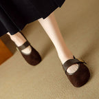 Damen Mary Jane Ballerinas mit modischem Riemchen und hochwertigem Veloursleder