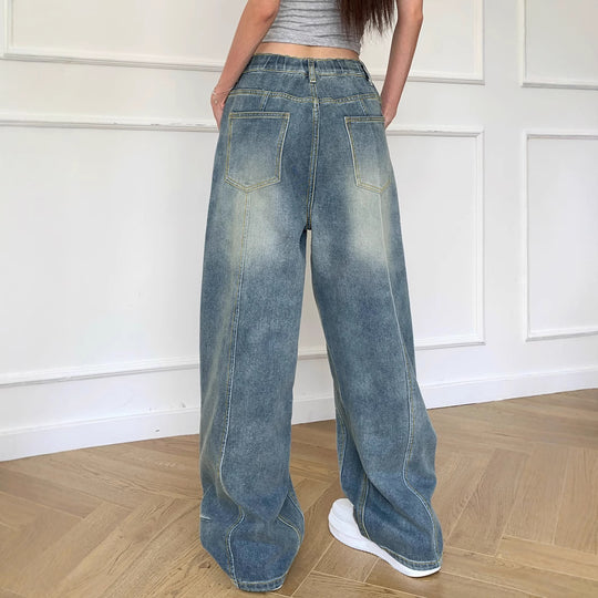 Damen Weite High-Waist Jeans mit markanten Steppnähten und weitem Schnitt R&B