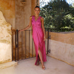 Damen Elegantes Maxikleid mit raffiniertem Wickeloberteil und seitlichem Schlitz R&B