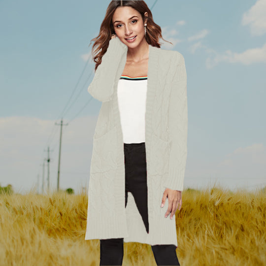 Damen Strickmantel mit voluminösen Ärmeln und praktischen Taschen R&B