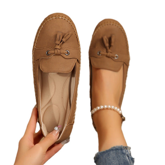 Damen bequeme Mokassins mit flexibler Sohle und eleganter Knoten-Applikation R&B