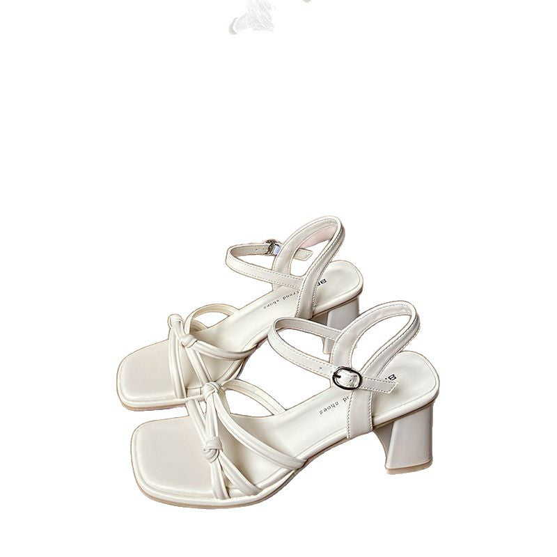 Damen elegante Sling Sandalen mit modischen Riemchen und blockiertem Absatz R&B