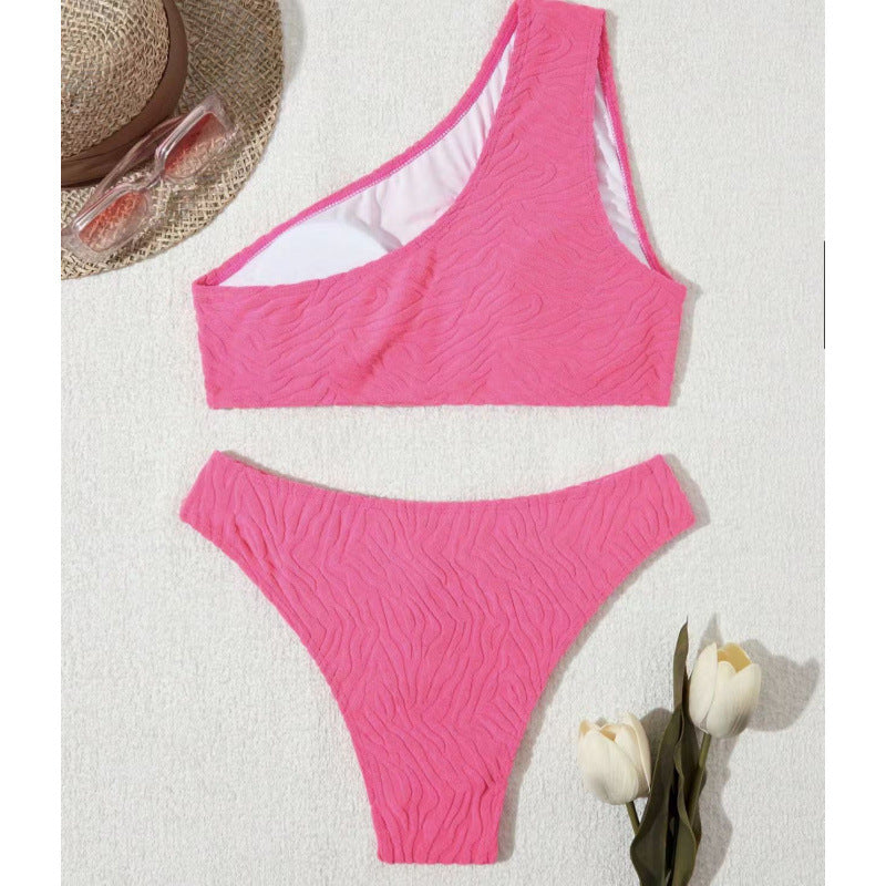 Damen Einseitiger Bikini im modernen Wellenmuster mit asymmetrischem Oberteil R&B