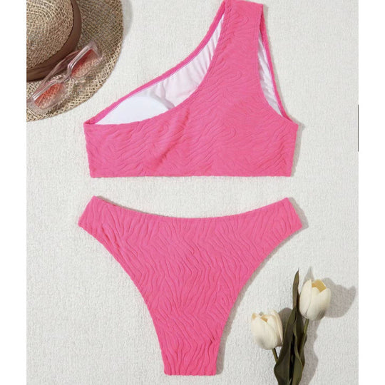 Damen Einseitiger Bikini im modernen Wellenmuster mit asymmetrischem Oberteil R&B