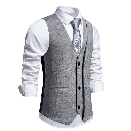 Herren elegante Anzugweste mit klassischem Herringbone-Muster und praktischen Taschen R&B