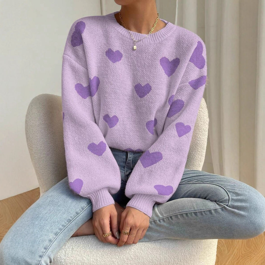 Damen Sweater mit Herzenmuster und weitem Schnitt R&B