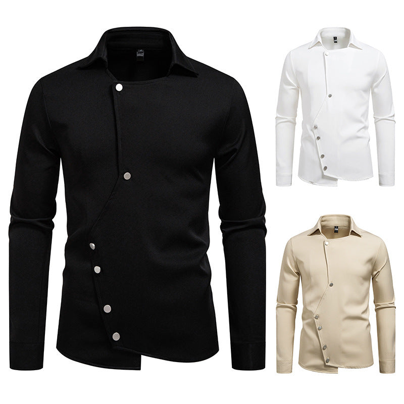 Herren Hemd mit asymmetrischem Knopfdesign und modernem Kragen R&B