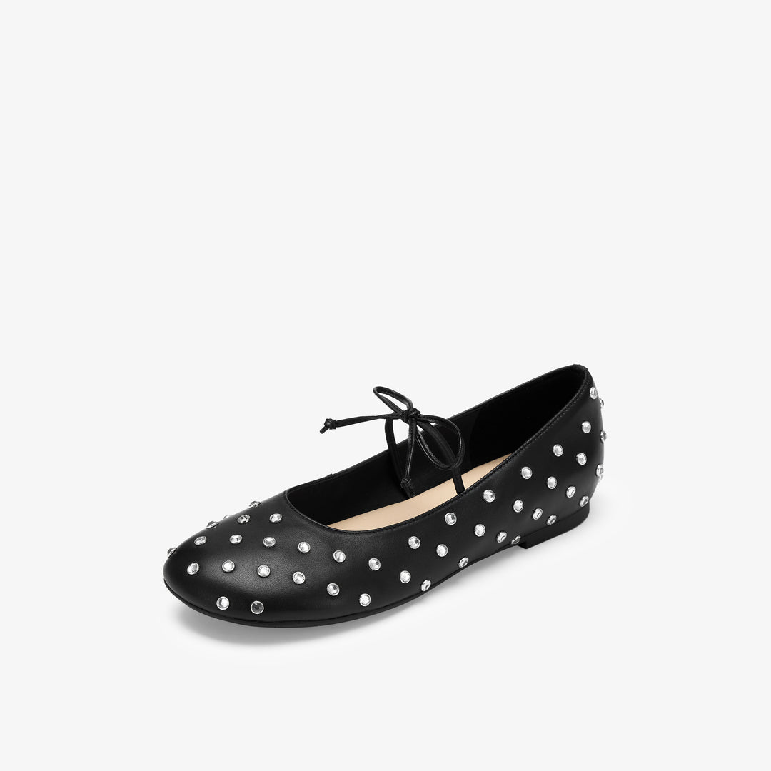 Damen Ballerinas mit funkelndem Strassbesatz und eleganter Schnürung R&B