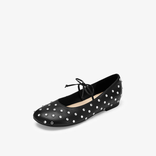 Damen Ballerinas mit funkelndem Strassbesatz und eleganter Schnürung R&B