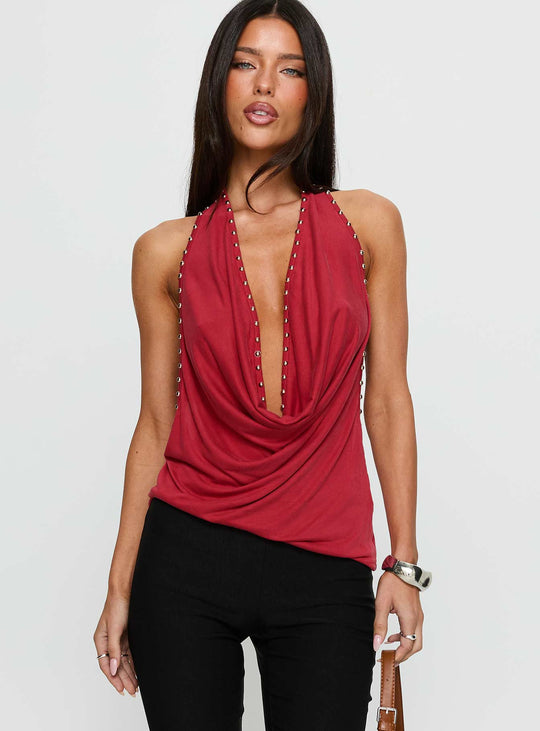 Damen Halter-Top mit tiefem V-Ausschnitt und pilzförmigen Verzierungen R&B
