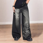 Damen Weite Denim-Hose mit auffälligem grafischem Druck R&B
