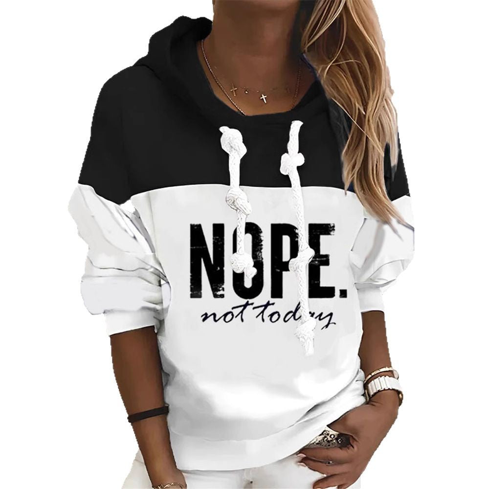 Damen nan sportlich-urbaner Kapuzenpullover mit Statement-Print, markanten Kordeln und Ballonärmeln R&B