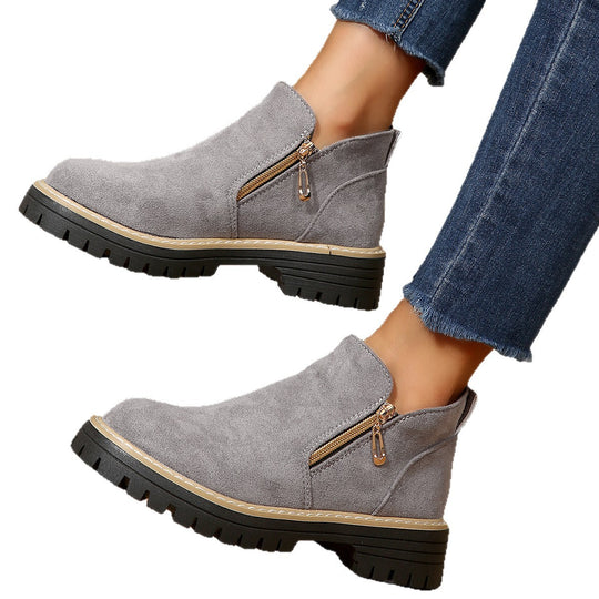 Damen Stiefeletten mit dekorativem Reißverschluss und rutschfester Sohle R&B