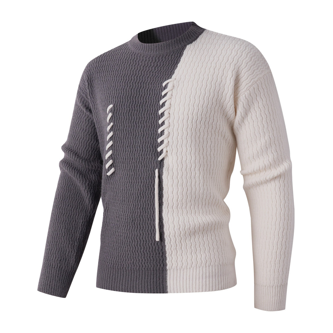 Herren Strickpullover mit modernem Zopfmuster und kontrastierenden Details R&B