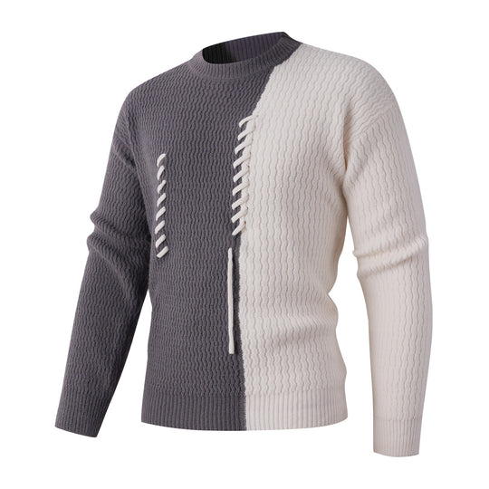 Herren Strickpullover mit modernem Zopfmuster und kontrastierenden Details R&B