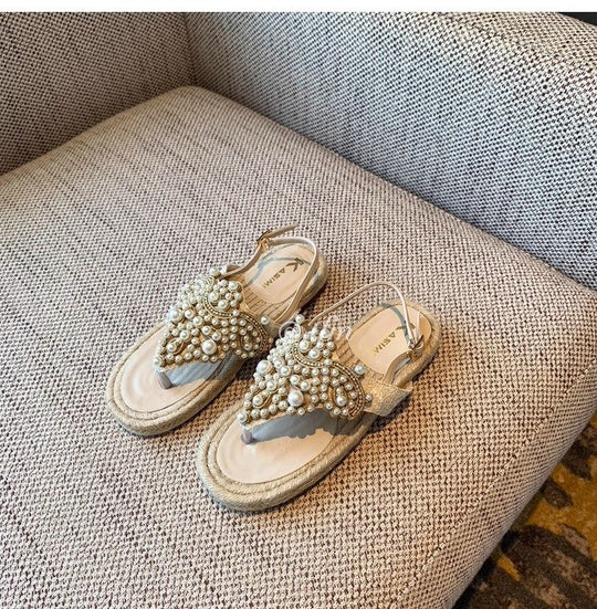Damen elegante Flip-Flops mit dekorativen Perlenapplikationen R&B