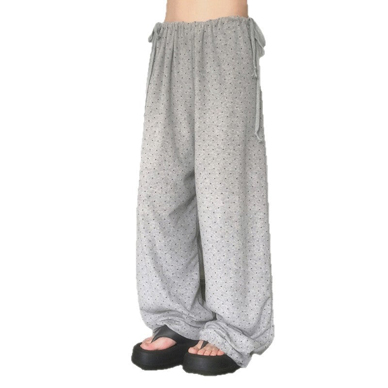Damen lockere Schlafhose mit flexiblem Bund und dekorativen Bändern R&B