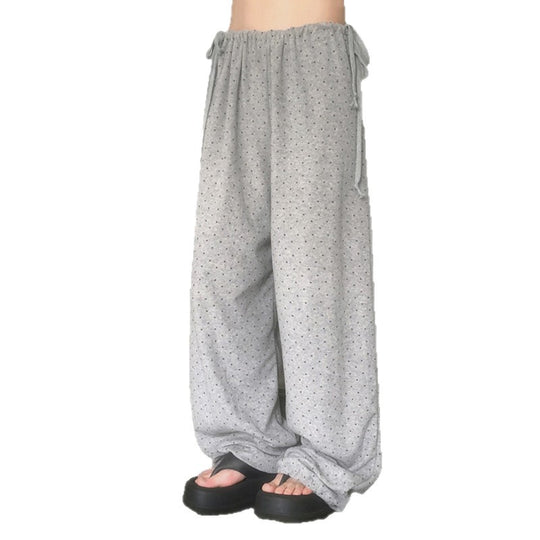 Damen lockere Schlafhose mit flexiblem Bund und dekorativen Bändern R&B
