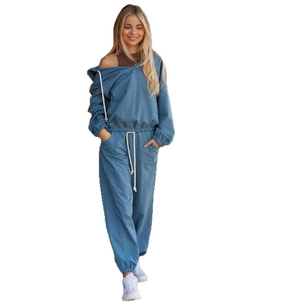 Damen lässiges Sport-Set mit Kapuze und praktischen Taschen R&B