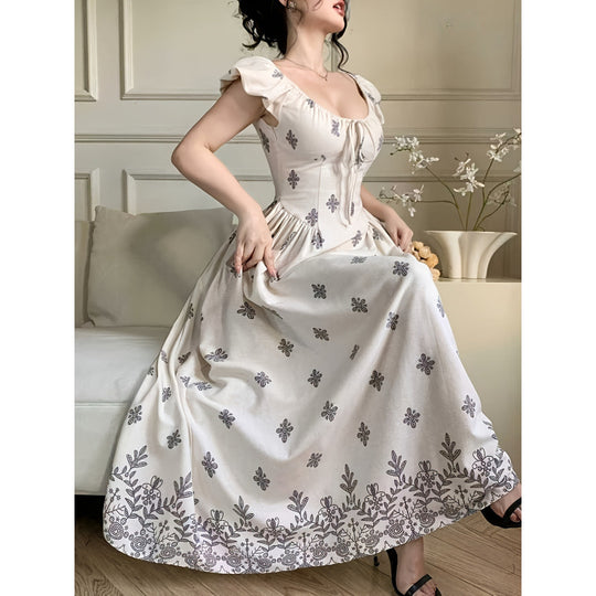 Damen Elegantes Maxikleid mit romantischem Rüschendesign und floralen Applikationen R&B