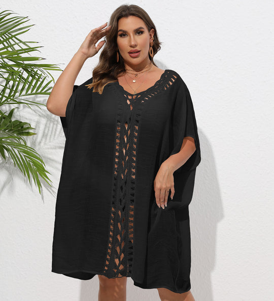 Damen Luftiger Strandkimono mit dekorativer Häkelspitze R&B