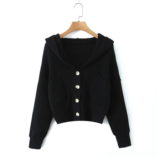 Damen lässige Strickjacke mit Kapuze und praktischen Taschen R&B