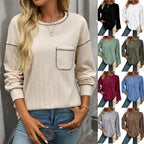 Damen Bequemer Langarm-Shirt mit Rippenstruktur und Brusttasche R&B