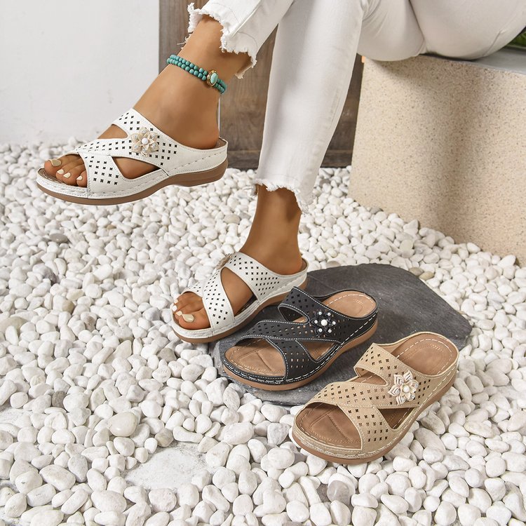 Damen modische Sandalen mit dekorativen Perlen und atmungsaktivem Obermaterial R&B