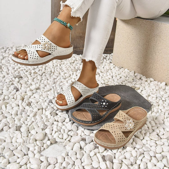 Damen modische Sandalen mit dekorativen Perlen und atmungsaktivem Obermaterial R&B