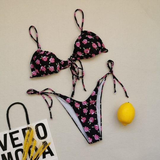 Damen Triangel-Bikini-Set mit verspielten Bindebändern und schickem Farbkontrast R&B