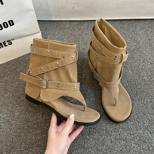 Damen Fashionable Zehentrenner-Stiefel mit Verzierungen und flexiblem Riemendesign R&B