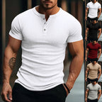 Herren Kurzarm Henley-T-Shirt mit strukturierter Oberfläche R&B