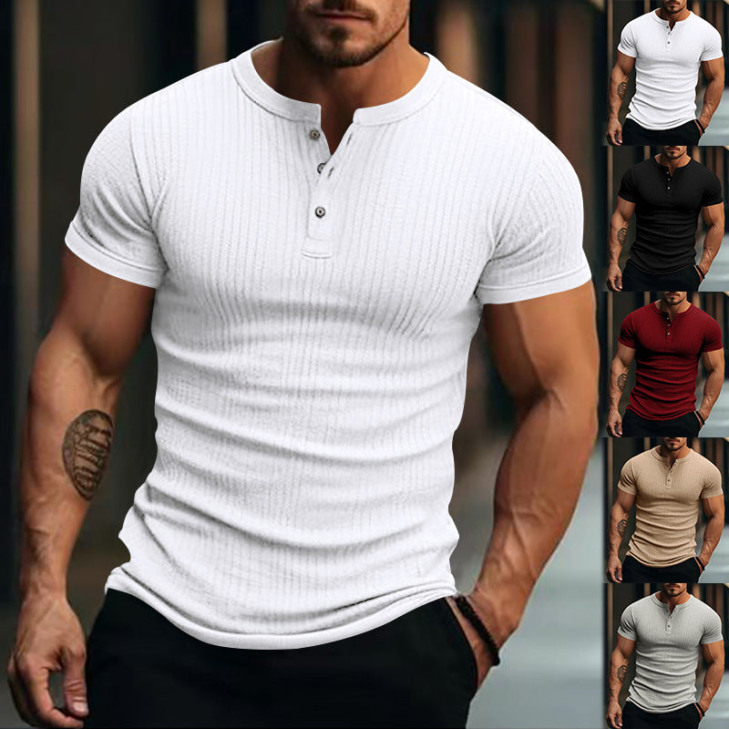 Herren Kurzarm Henley-T-Shirt mit strukturierter Oberfläche R&B