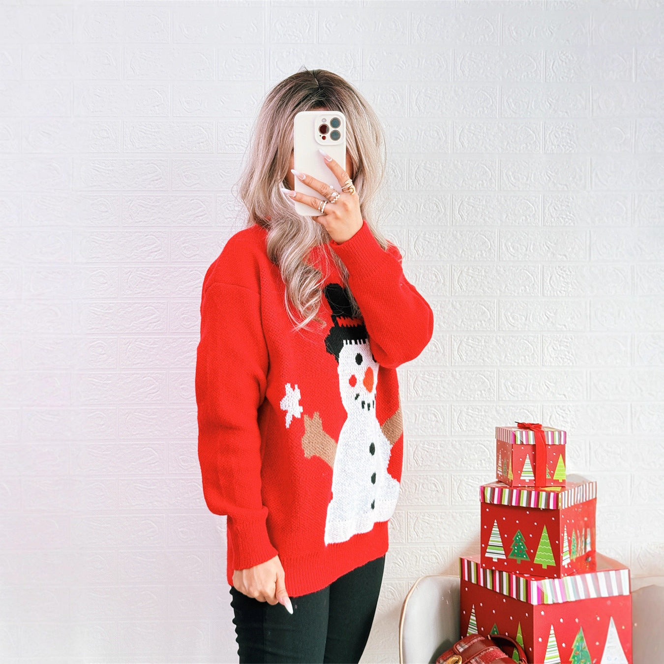 Damen Weihnachts-Pullover mit festlichem Schneemann-Motiv R&B