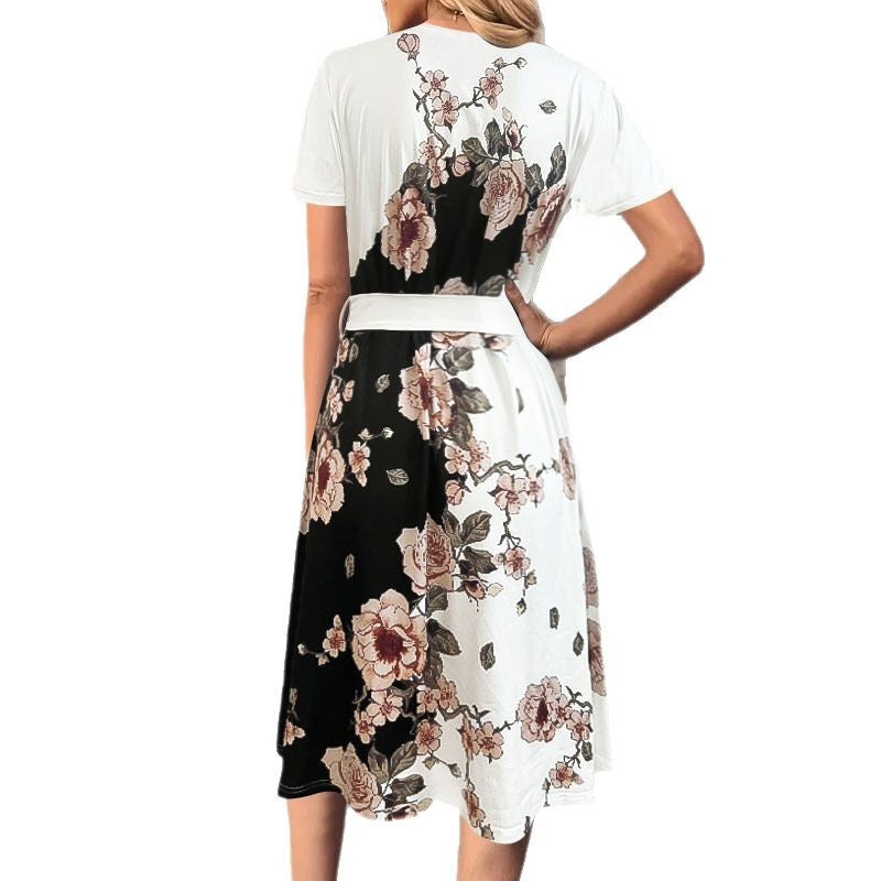 Damen Etuikleid mit floralen Motiven und taillierbarem Gürtel R&B