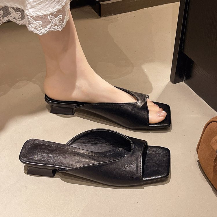 Damen offene Mules mit modernem Blockabsatz R&B